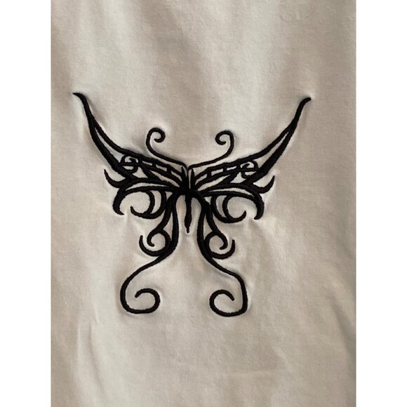 White Crop Top T Tee Shirt Black Embroidered Butterfly Women M UNBRANDED - Picture 2 of 3